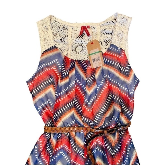 RED CAMEL, NWT, WOMENS CHEVRON PRINT, MINI DRESS WITH BELT. SIZE L - Picture 5 of 11